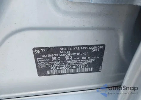 2013 BMW 335 I z USA, uszkodzony, nr VIN WBA3A9G51DNP38251